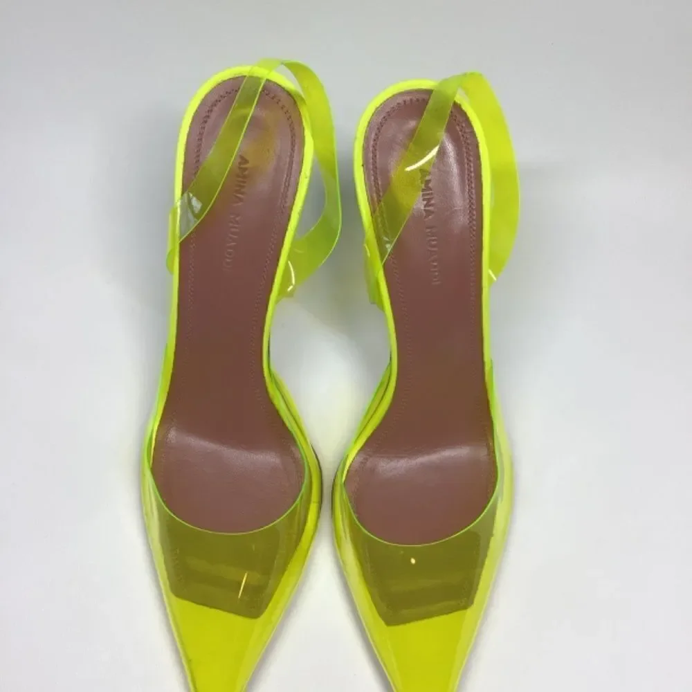 Amina Muaddi Holli‎ Slingback Heels Yellow PVC Pointed Toe Women’s EU 38